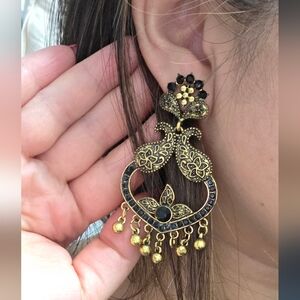 Elegant Gold and Black Dangle Earrings